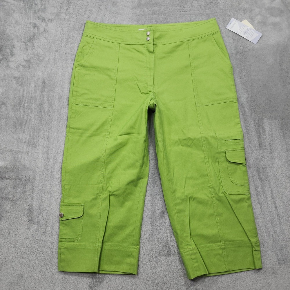 NEW Coldwater Creek Pants Womens P14 PETITE Green Cargo Crop Ivy Fit Twill